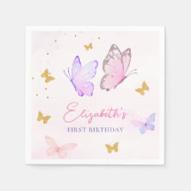 Little Butterfly Pink Purple Gold Girl Birthday