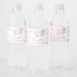 Little Butterfly Pink Purple Gold Girl Birthday Water Bottle Label