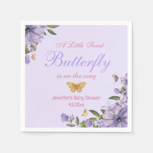 little butterfly purple flowers girl baby shower napkin