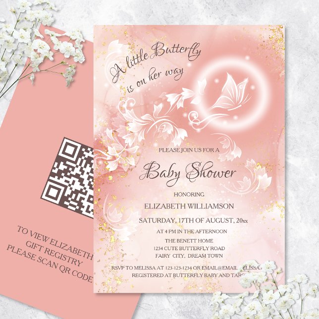 Little Butterfly | Qr Code Registry Watercolor  Invitation (Creator Uploaded)