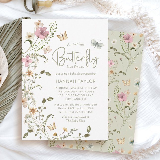 Little Butterfly Sage Green Flora Girl Baby Shower Invitation (Creator Uploaded)