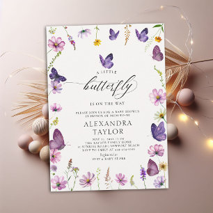 Little Butterfly Wild Purple Pink Baby Girl Shower Invitation