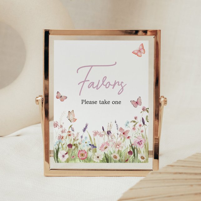 Little Butterfly Wildflower Baby Shower Favours Poster (Wildflower Little Butterfly Baby Shower Favors Sign)