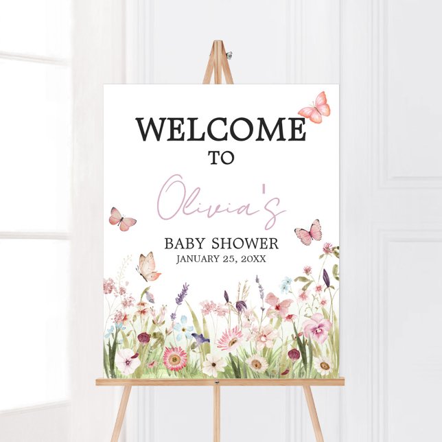 Little Butterfly Wildflower Baby Shower Welcome Poster (Wildflower Little Butterfly Baby Shower Welcome Sign)
