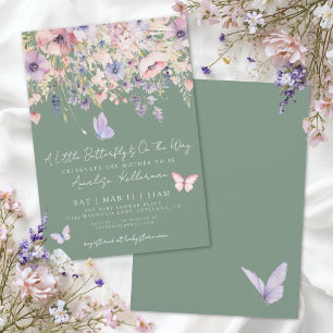 Little Butterfly Wildflower Green Baby Shower Invitation