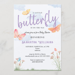 Little Butterfly Wildflowers Purple Baby Shower Invitation