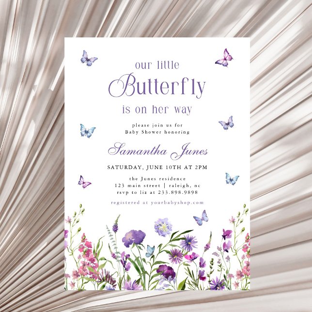 Little Butterfly Wildflowers Purple Baby Shower Invitation (Creator Uploaded)