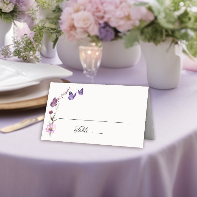 Little Butterfly Wildflowers Purple Baby Shower Place Card (butterflies wildflowers table name card baby shower bridal wedding birthday party spring summer)
