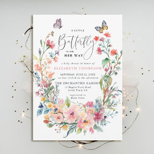 Little Butterfly Wildflowers Whimsical Baby Shower Invitation