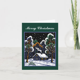 Little Cabin In Woods Christmas Peace Custom   Holiday Card