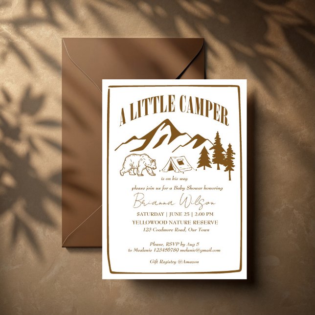 Little camper adventure boho baby shower invitation (Little camper national parks adventure boho baby shower invitation templates modern boho terracotta)
