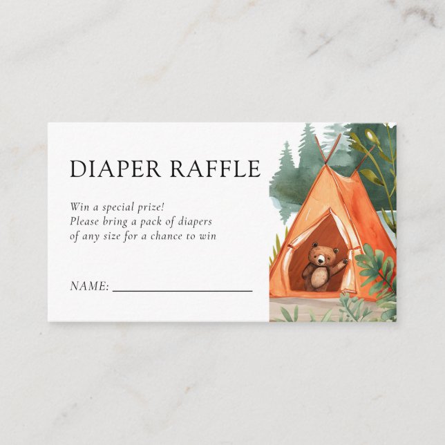 Little Camper Bear Baby Shower Diaper Raffle Enclosure Card (Front)