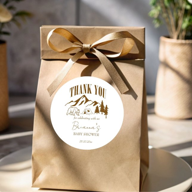 Little camper boho baby shower personalised favour classic round sticker (Little camper boho baby shower personalized favor sticker thank you stickers baby shower favors)