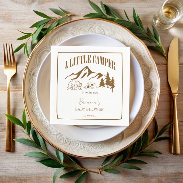 Little camper boho baby shower personalised napkin (Little camper boho baby shower personalized napkins template mountain adventure monogrammed napkins)