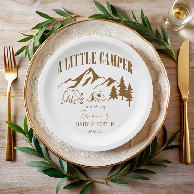 Little camper boho baby shower personalised paper plate (Little camper boho mountain adventure baby shower monogrammed paper plates personalized table decor)