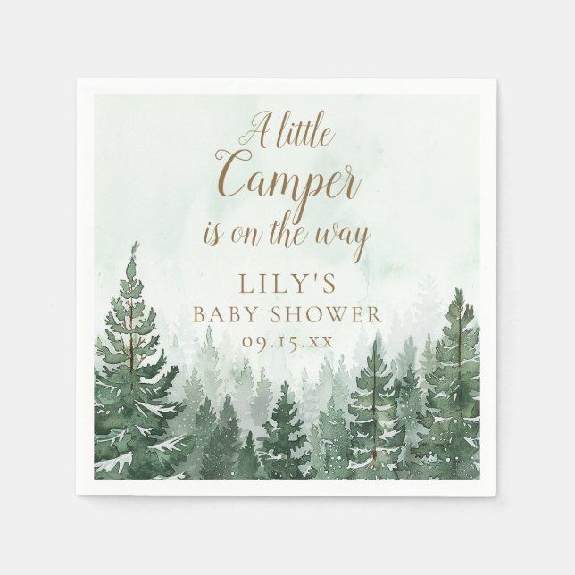 Little Camper Rustic Pine Tree Forest Baby Shower Napkin (Front)
