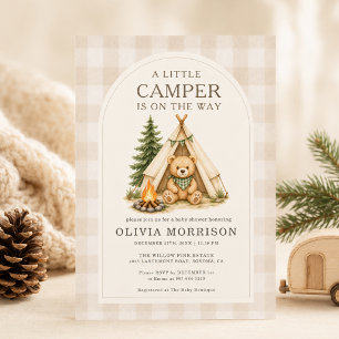 Little Camper Woodland Boy Gingham Baby Shower Invitation