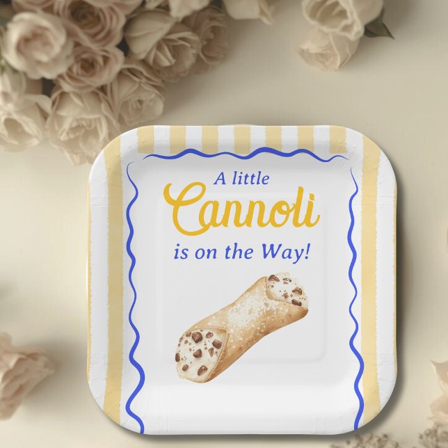 Little Cannoli Yellow Blue Italian Baby Shower Paper Plate (Creator Uploaded)