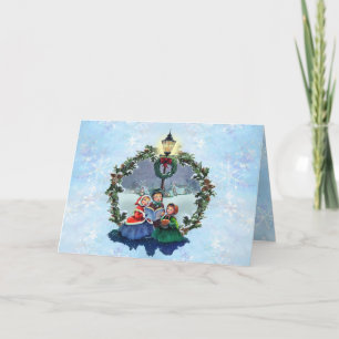 LITTLE CAROLERS & WREATH by SHARON SHARPE Holiday Card