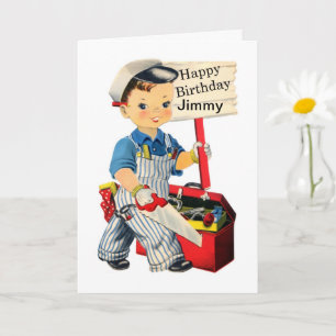 Little Carpenter Birthday card Personalise name