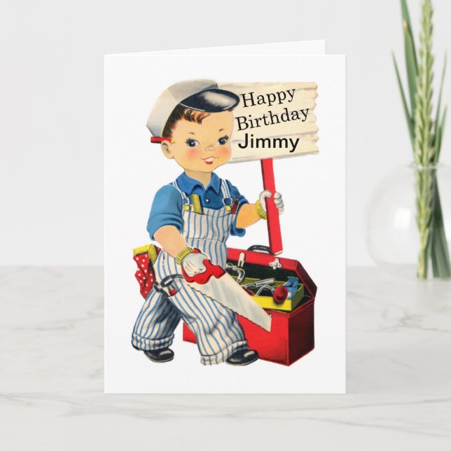 Little Carpenter Birthday card Personalize name (Front)