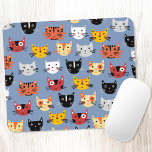 Little Cat Faces Mouse Pad<br><div class="desc">Lots of cute little cats on a mid blue background.  Cats love a mouse.</div>