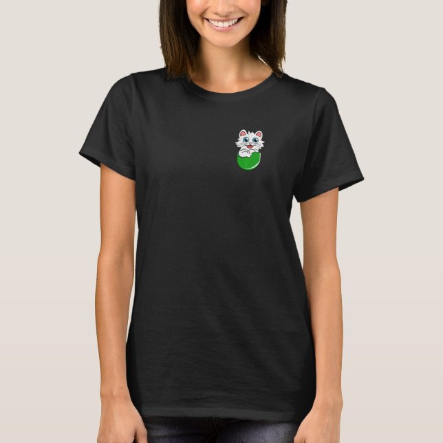 Little Cat In Green  Pocket T-Shirt (Front)