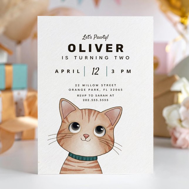 Little cat Kids Birthday party card (Creator Uploaded)