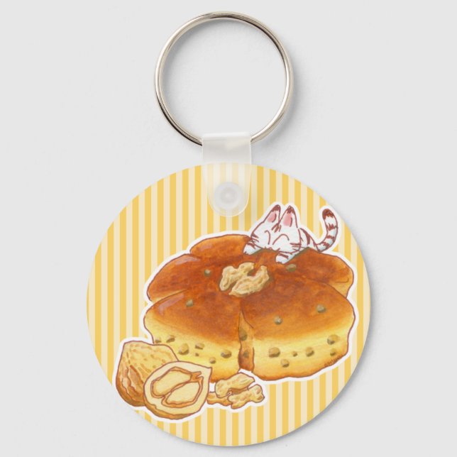 Little Cat & Walnut bread ベーシック缶キーホルダー Key Ring (Front)