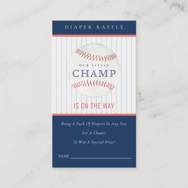 Little Champ Baseball Diaper Raffle Baby Shower Enclosure Card (Front)