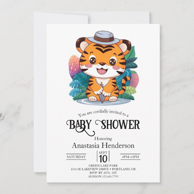 Little Charming Tiger Digital Baby Shower Invitation (Front)