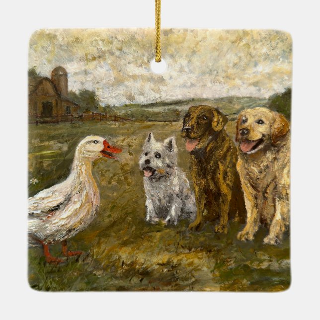 Little Chat: Whimsical Christmas Farm Animal Ceramic Ornament (Back)