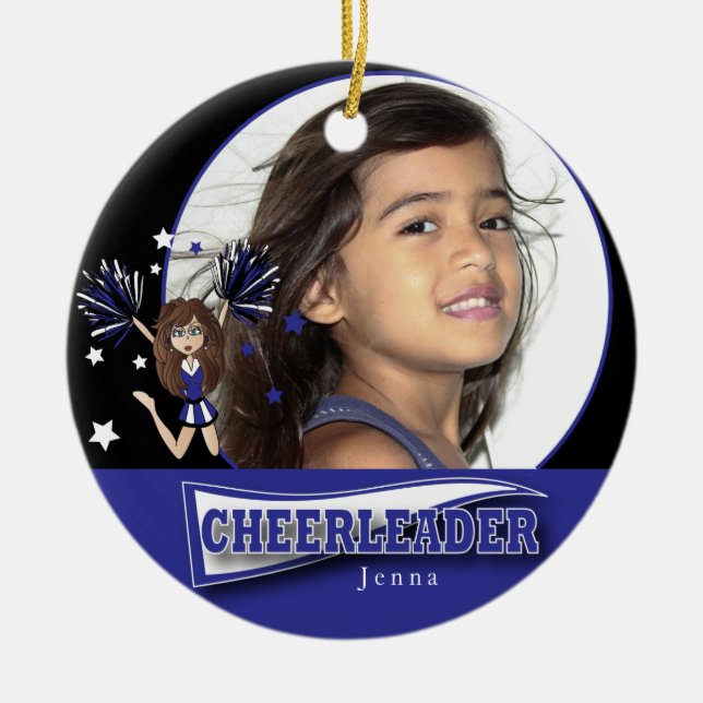 Little Cheerleader - DIY Photo -  Dark Blue Ceramic Ornament (Front)