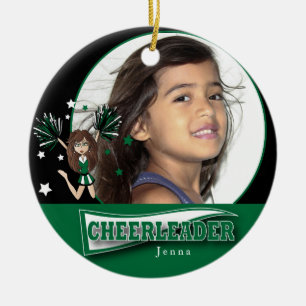 Little Cheerleader - DIY Photo - Dark Green Ceramic Ornament