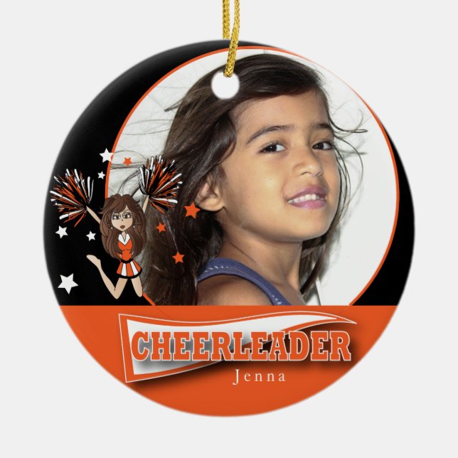 Little Cheerleader - DIY Photo -  Orange Ceramic Tree Decoration (Front)