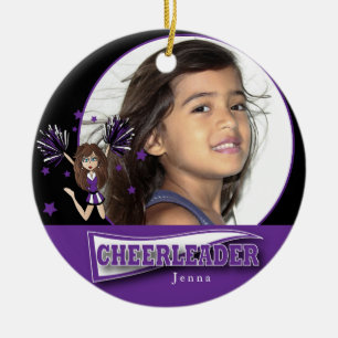Little Cheerleader - DIY Photo - Purple Ceramic Tree Decoration