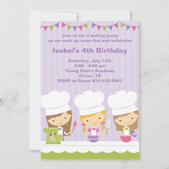 Little Chef Baking Birthday Party Invitations (Front)