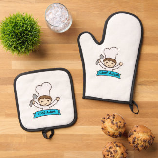 "Little Chef" Kids' Graphic  Oven Mitt & Pot Holder Set