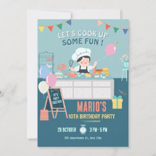 Little chef kitchen cooking birthday invitation