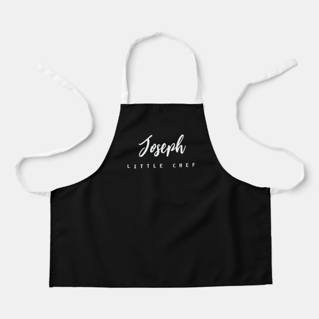 Little Chef Script Name personalised Black Apron (Front)