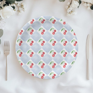 Little cherry on the way Blue Baby boy shower Paper Plate
