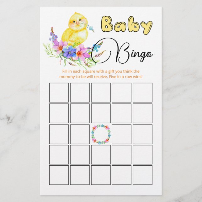 Little Chick Baby Shower Bingo Game (Front)