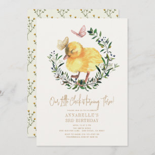 Little Chick & Butterfly Wreath Girl Birthday Invitation