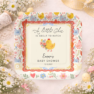 Little Chick Farm Chicken Girl Baby Shower Paper Plate