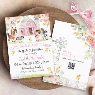 Little Chick Farm Girl Barnyard Floral Baby Shower Invitation