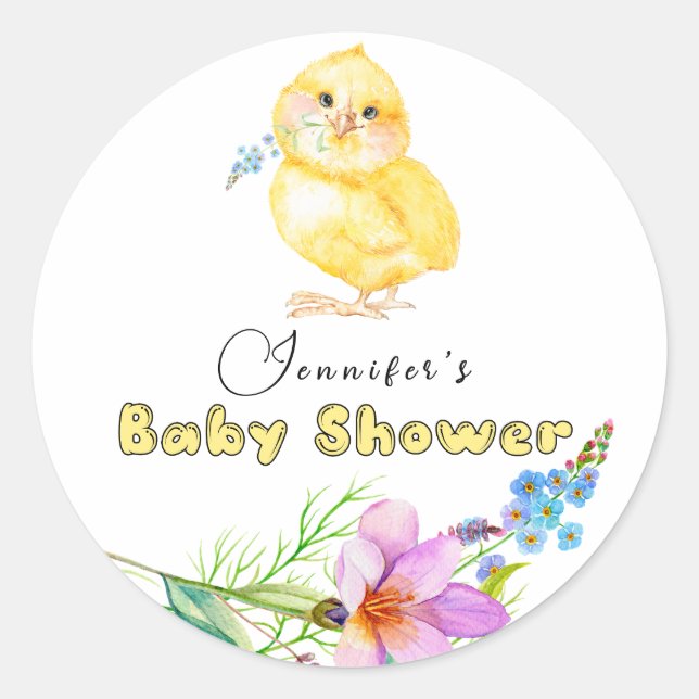 Little Chick Floral Baby Shower Square Sticker (Front)