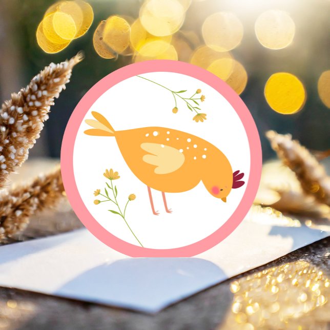 Little Chick Girl Farm Easter Chicken Birthday Classic Round Sticker (Creator Uploaded)