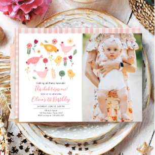 Little Chick Girl Farm Easter Chicken Birthday Invitation
