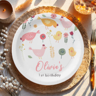 Little Chick Girl Farm Easter Chicken Birthday Paper Plate