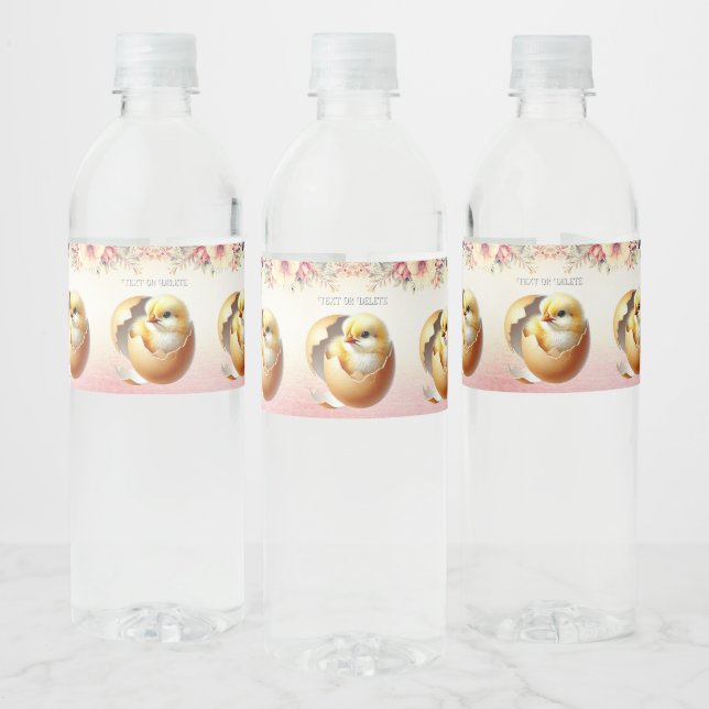 Little Chick Hatching Floral Water Bottle Label (Bottles)